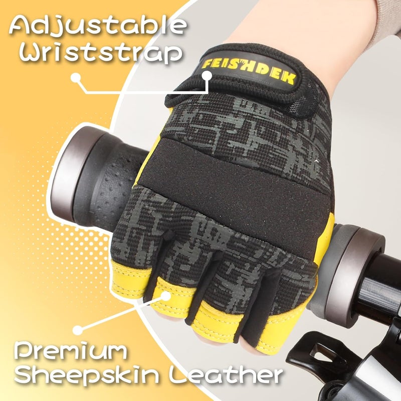 FEISHDEK Non Slip Fingerless Kids Bike Gloves for Children Cycling Riding Biking Sports Fishing Gloves with Adjustable Wrist (Black, Large) - Image 2